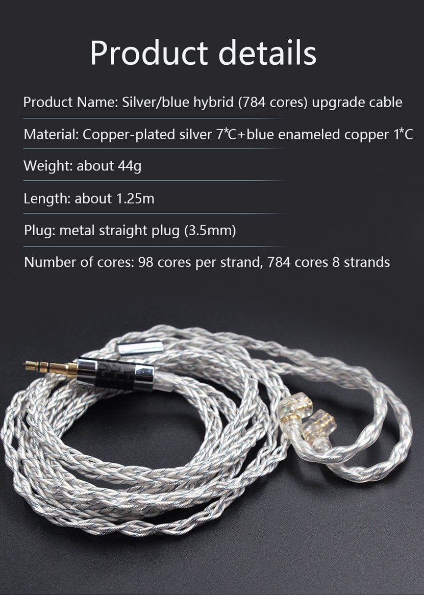 KZ - 90-8 Hochauflösendes 784-adriges Upgrade-Kabel - Silber & Blau KZ - 90-8 Hochauflösendes 784-adriges Upgrade-Kabel - Silber & Blau
